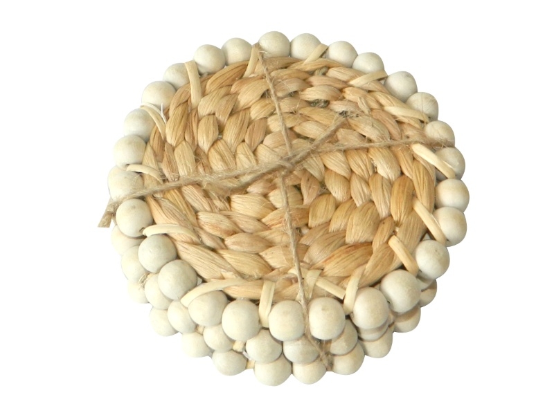 Pro Water Hyacinth Coaster Set with Wooden Beads - Artisanal Table Protection